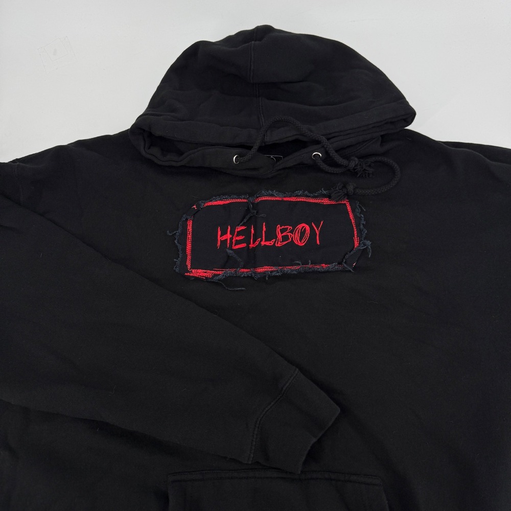 Lil Peep Hellboy TOOPOR Hoodie Black Red Embroidered Distressed Pullover XXL